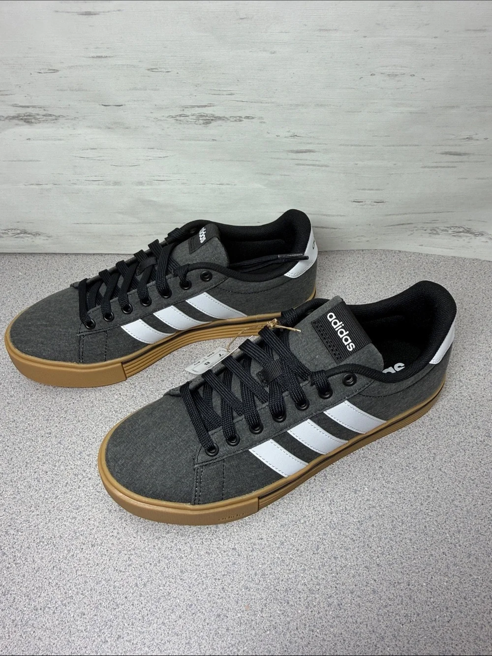 adidas Gray Canvas Sneakers with White Stripes and Gum Sole